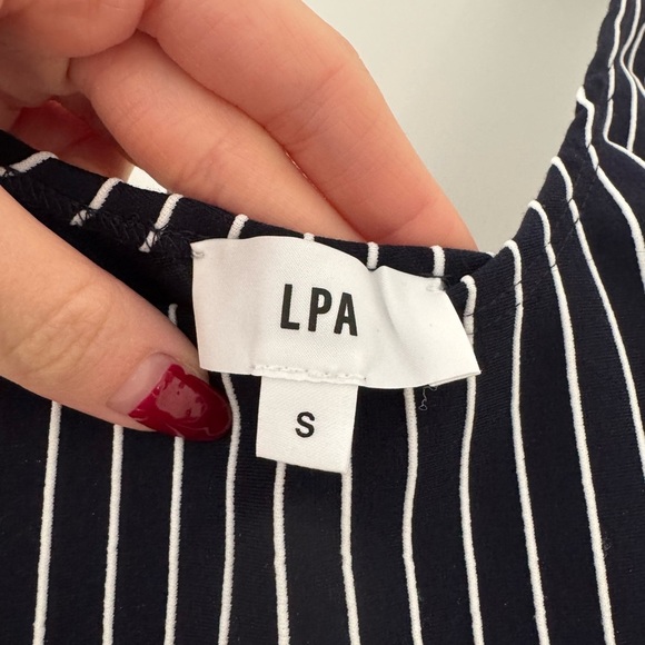 Revolve LPA Blue and White Striped Scoopneck Tank Bodysuit, Size Small - Picture 3 of 3